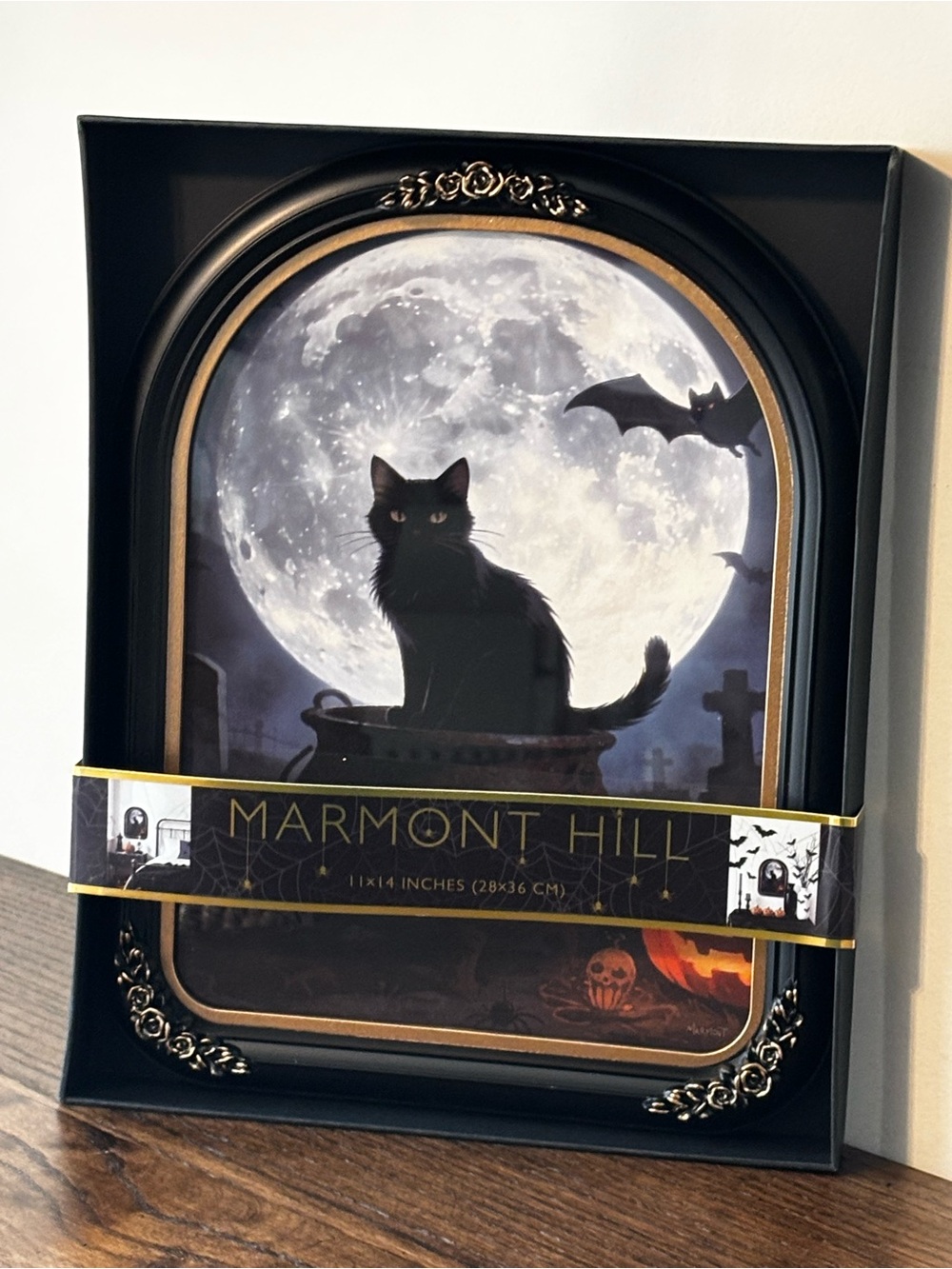 Marmont Hill Black Cat Halloween Framed Wall Art 11x14 Gothic Moon Decor